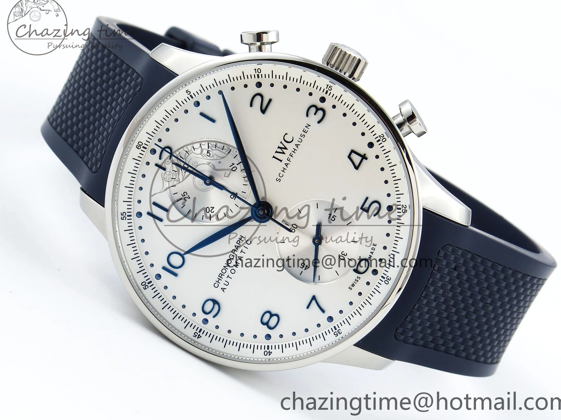 MIROTIME 0412 Casual Portuguese Chrono IW3716 Z+F 1:1 Best Edition White Dial on Blue Rubber Strap A 7016